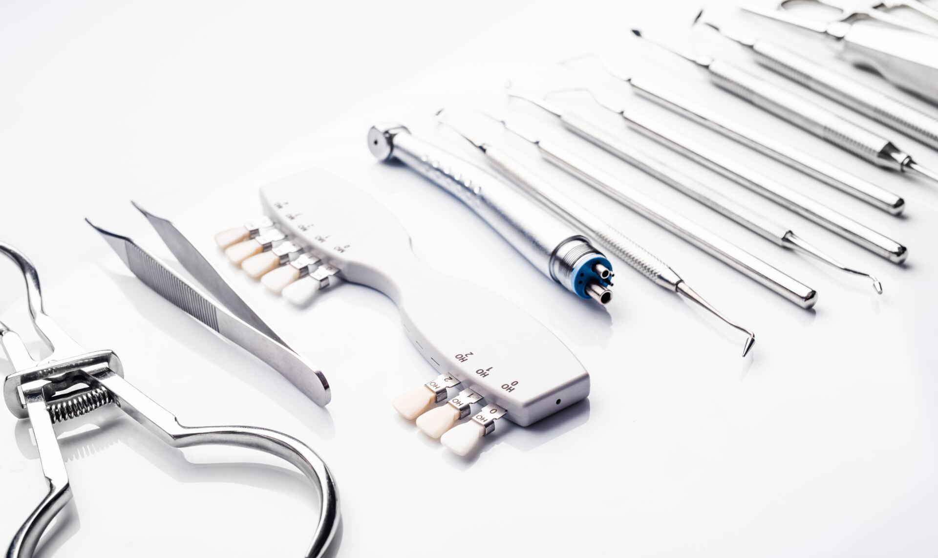 Dental tools on white table